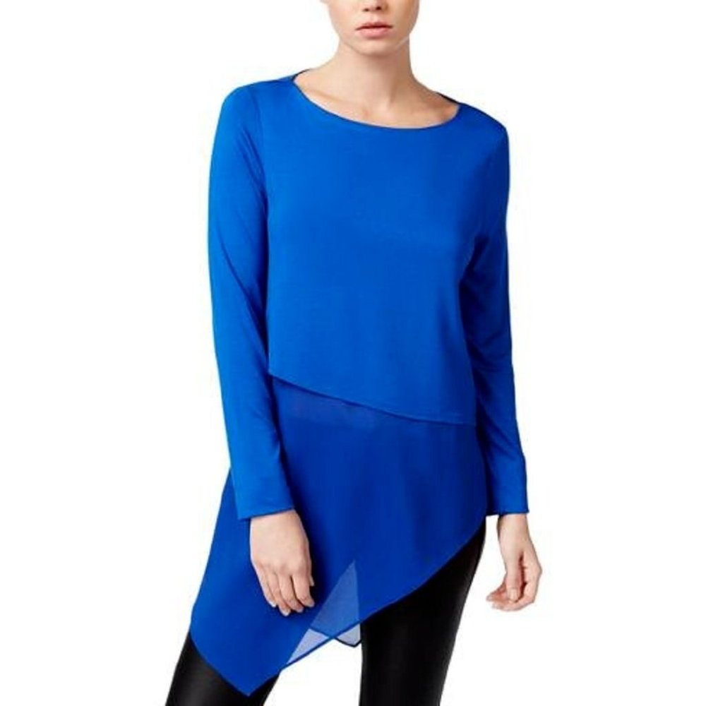 Bar Iii Layered Mixed-Media Top in Lazulite Blue, Size XS, Retail $49.50